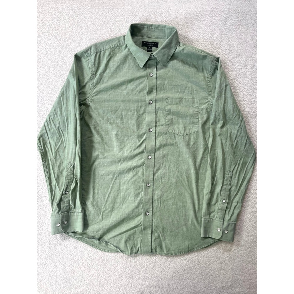 Banana Republic Mens Large Button Down Shirt Green Standard Fit Long Sleeve